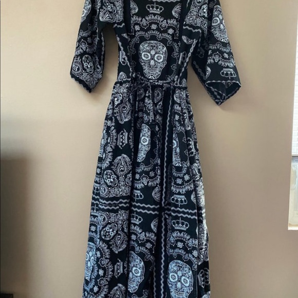 💀LAST ONE 💀 Handmade Black & White Skull Skeleton Print Bandana Maxi Dress - Picture 14 of 14